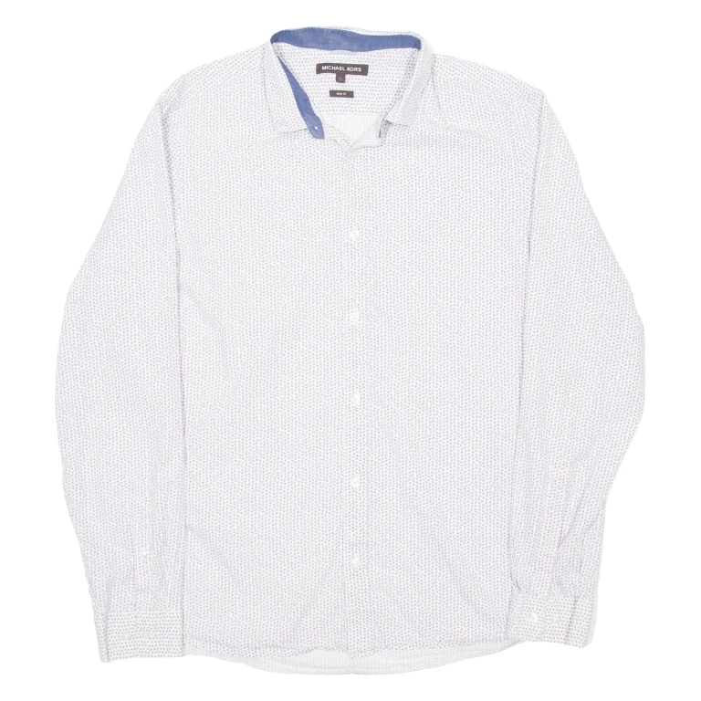 MICHAEL KORS Slim Fit Mens Shirt White Spotted Long Sleeve L