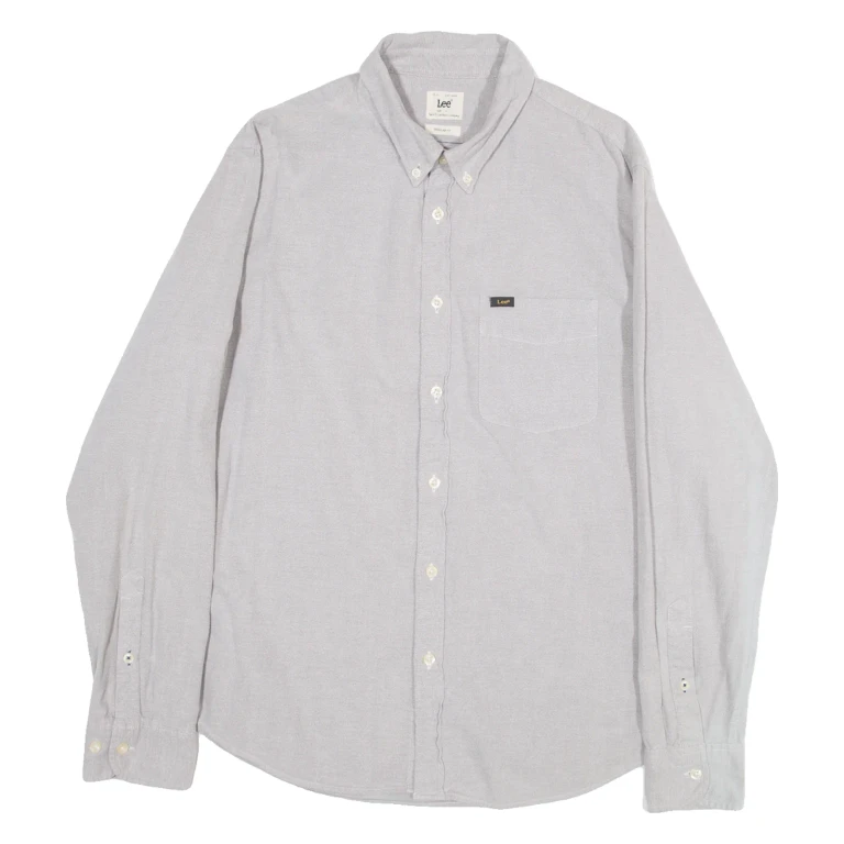 LEE Regular Fit Mens Plain Shirt Grey Long Sleeve L