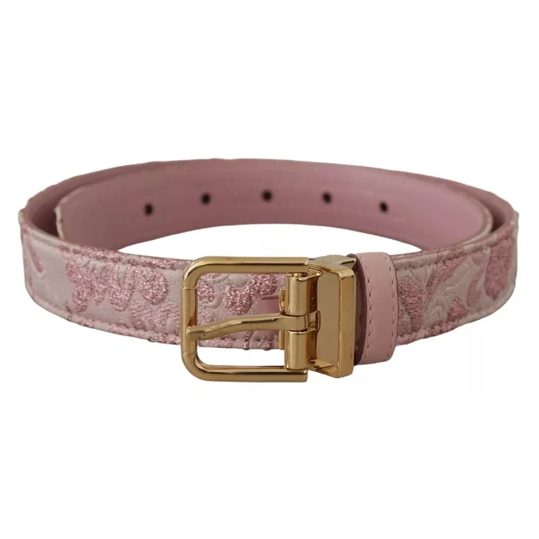 Dolce & Gabbana Pink Jaquard Embroidered Gold Tone Metal Buckle Belt Leather - Women