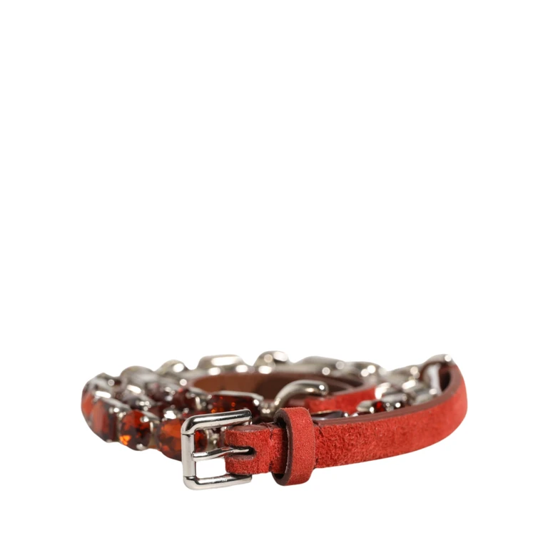 Dolce & Gabbana Red Velvet Crystals Chain Embellished Belt Goat Cristal Real Brass - Women