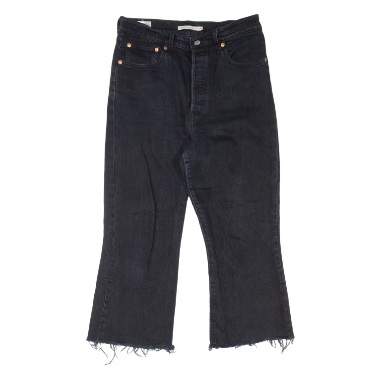 LEVI'S Rib Cage Crop BIG E Womens Jeans Black Regular Flared W28 L22