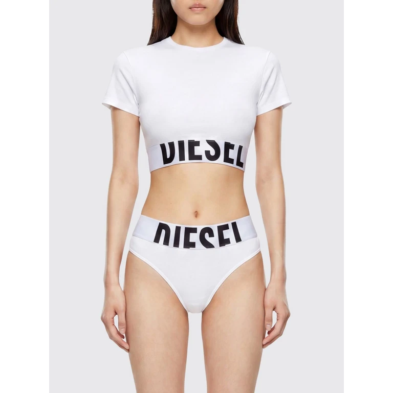 Slim Fit Cropped Top in Stretch Cotton with Contrast Logo (A145930HMAU100)