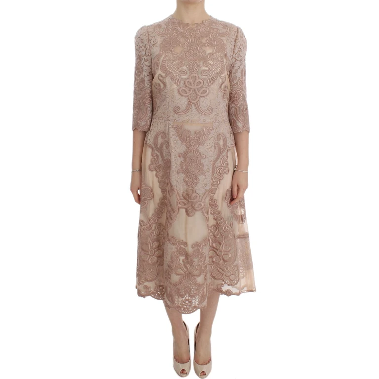 Dolce & Gabbana Pink Silk Lace Ricamo Shift Gown Dress Cotton - Women