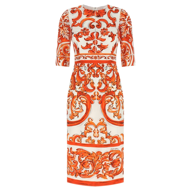 Orange Silk Midi Dress - Women