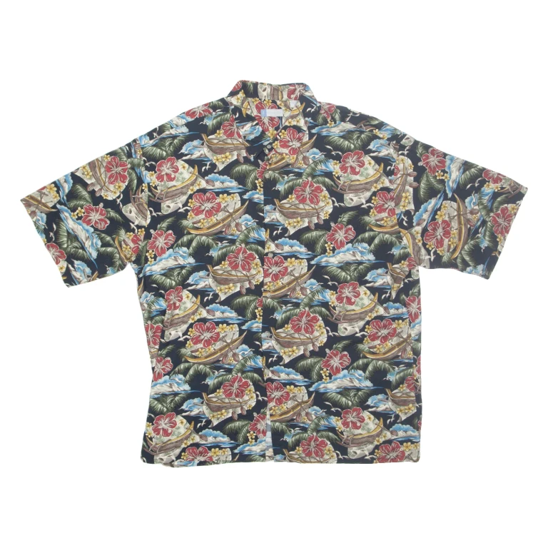 HALF MOON BAY Mens Hawaiian Shirt Black Crazy Pattern 2XL