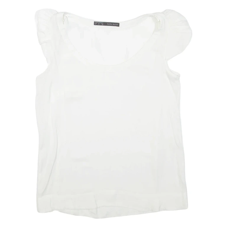 ZARA Womens Puff Sleeve Top White V-Neck S