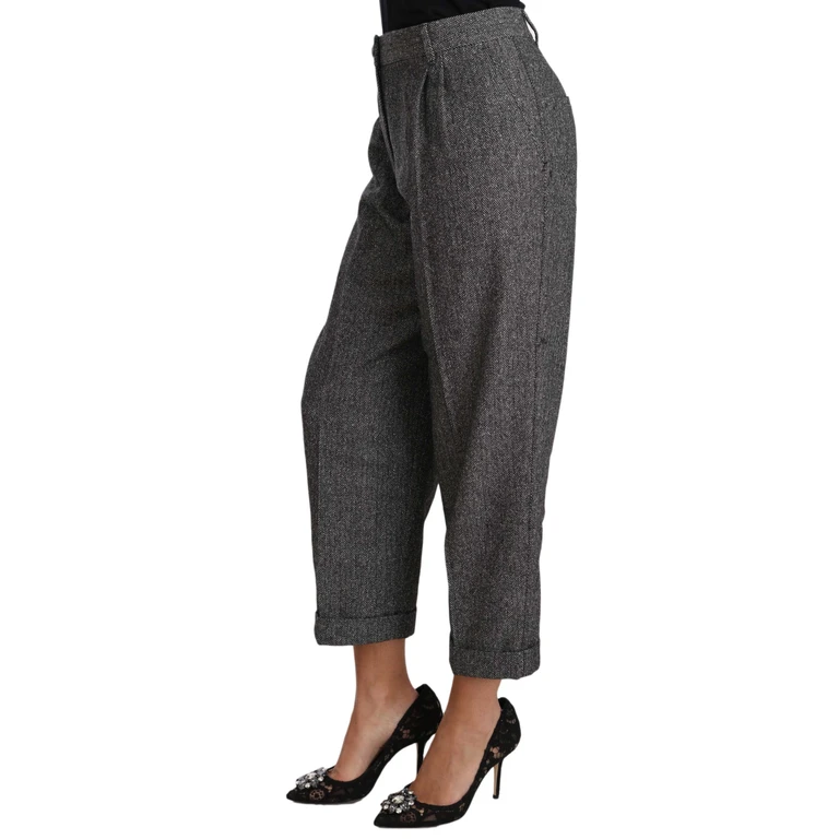 Dolce & Gabbana Gray Wool Pleated Cropped Trouser Pants Polyester Cotton - Women