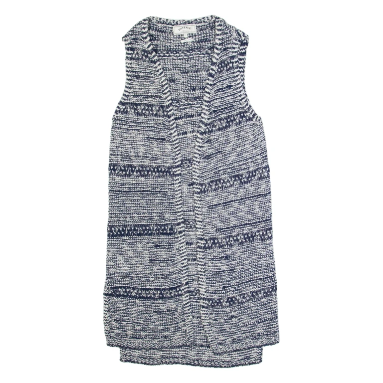 FAT FACE Womens Patterned Cardigan Blue Striped Button Neck Chunky Knit Sleeveless S