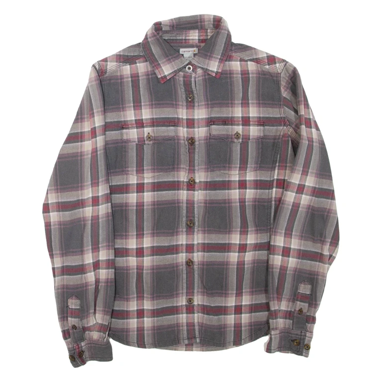 CARHARTT Womens Shirt Grey Check Long Sleeve XS