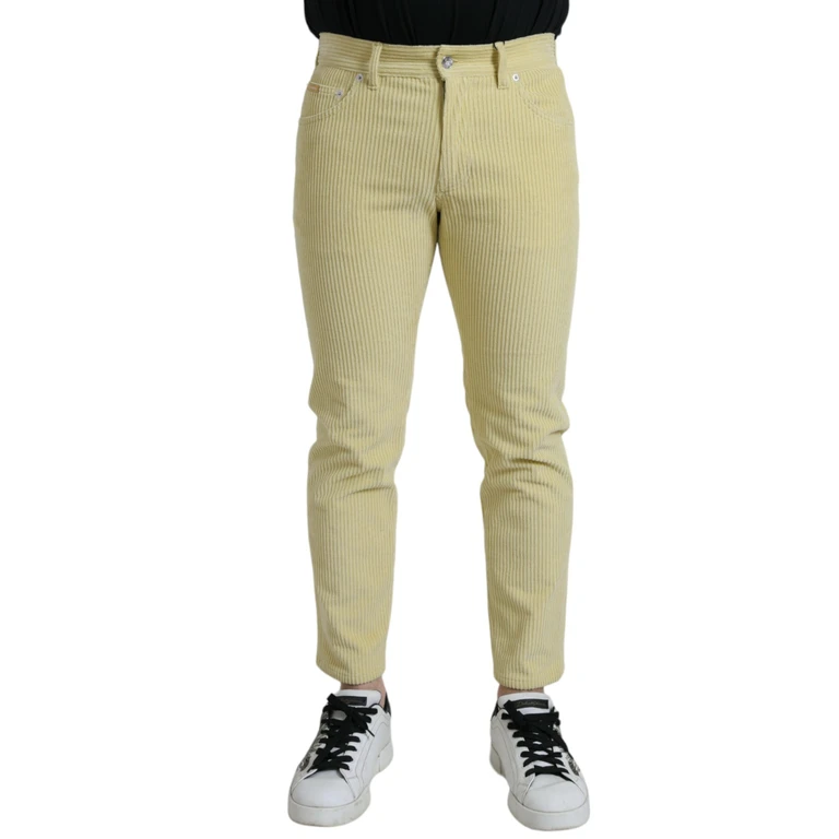 Yellow Corduroy Logo Plaque Skinny Denim Jeans Cotton Elastane Clothing - Men