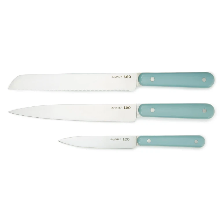 Leo Glints 3Pc Cutlery Set, Stainless Steel Blades, Slate