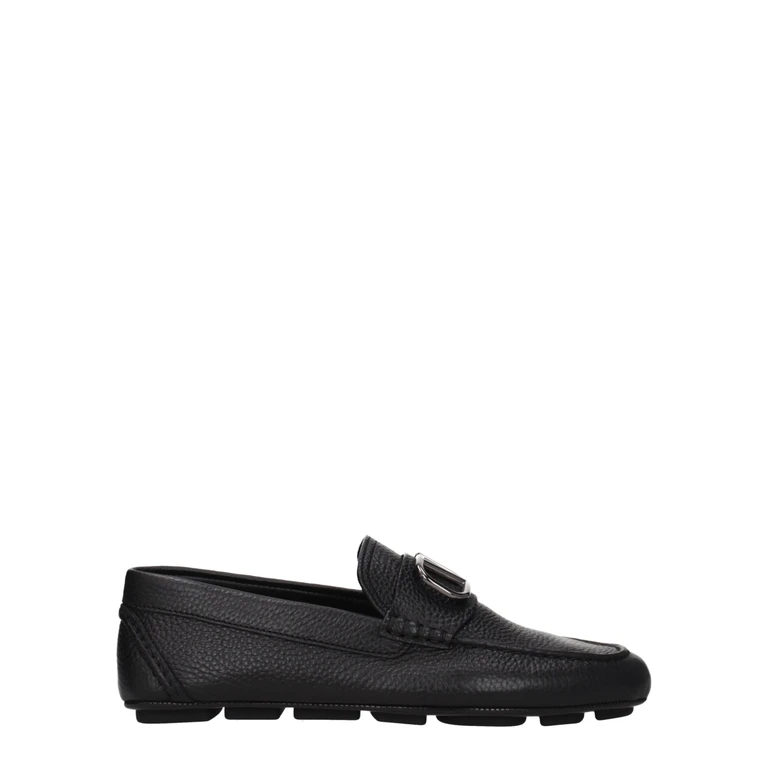 Black Leather Slip-On Loafers - Men