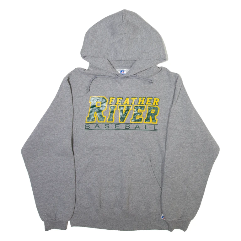 RUSSELL ATHLETIC Feathers River Baseball Mens Grey Hoodie USA S