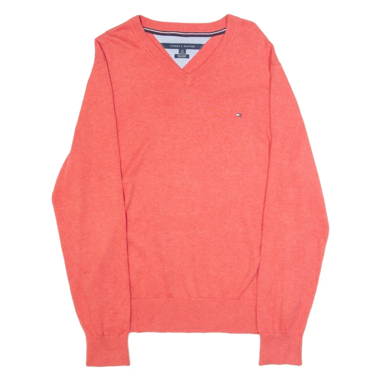 TOMMY HILFIGER Mens Jumper Pink Tight Knit L