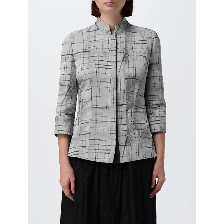 Slim Fit Check Polyester Shirt with Mandarin Collar (EW004474TE20225F8026)