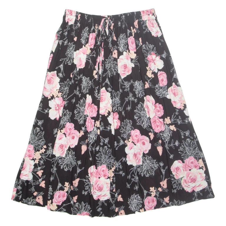 Womens A-Line Skirt Black Midi Floral M