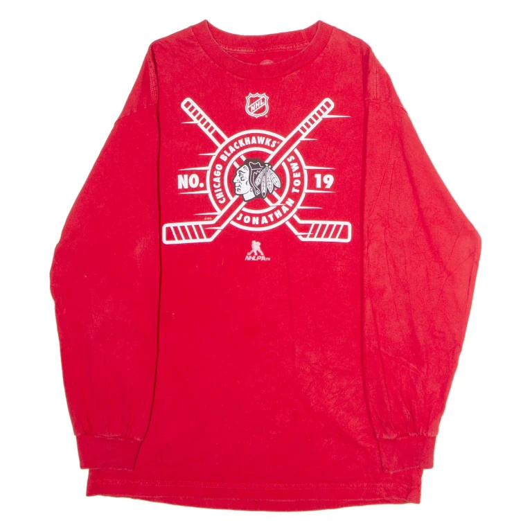 NHL Chicago Blackhawks Mens T-Shirt Red Long Sleeve USA Crew Neck M