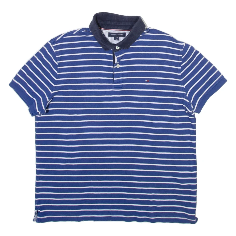 TOMMY HILFIGER Mens Polo Shirt Blue Striped L