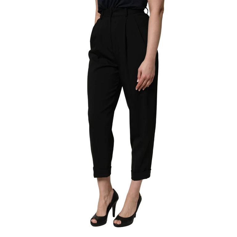 Dolce & Gabbana Black Wool High Waist Cropped Trouser Pants Virgin Elastane - Women