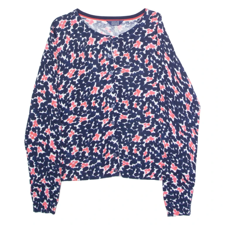 JOULES Womens Patterned Cardigan Blue Floral Tight Knit UK 14
