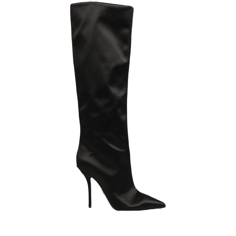 Dolce & Gabbana Black Satin Knee High Stiletto Boots Shoes Silk Viscose - Women