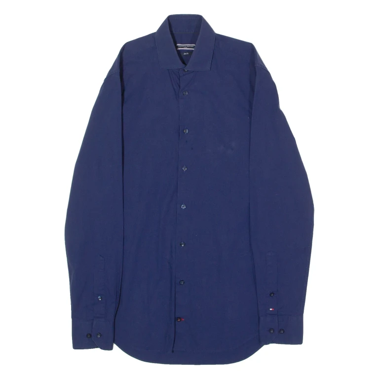 TOMMY HILFIGER Tailored Slim Fit Mens Plain Shirt Blue Long Sleeve M