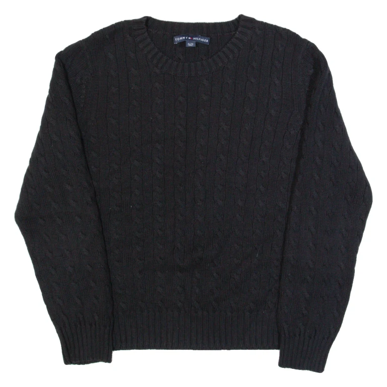 TOMMY HILFIGER Womens Jumper Black Cable Knit XL