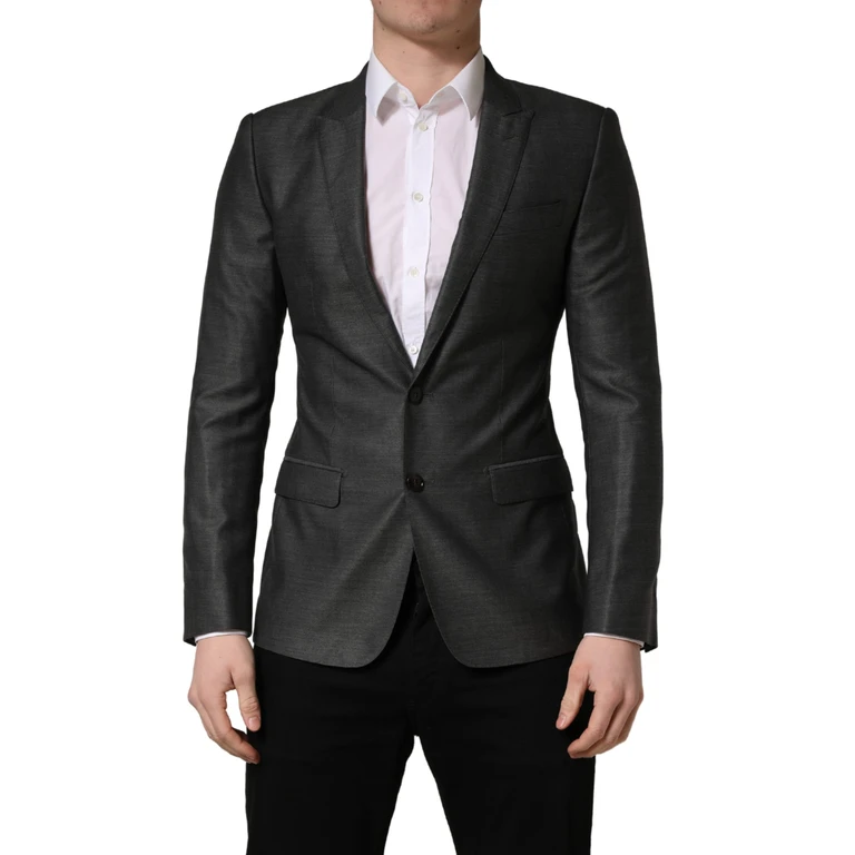 Dolce & Gabbana Dark Gray Wool Slim Fit Coat Jacket Blazer Virgin Silk Clothing - Men