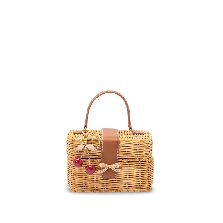 Rattan Cherry Charm Mini Basket Bag