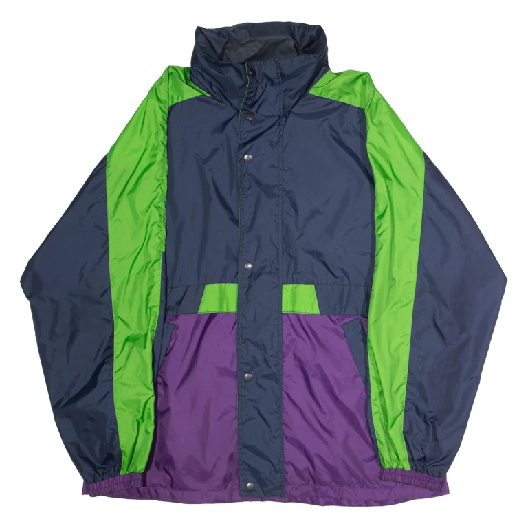SPEEDWAY Mens Rain Jacket Blue 90s Hooded L