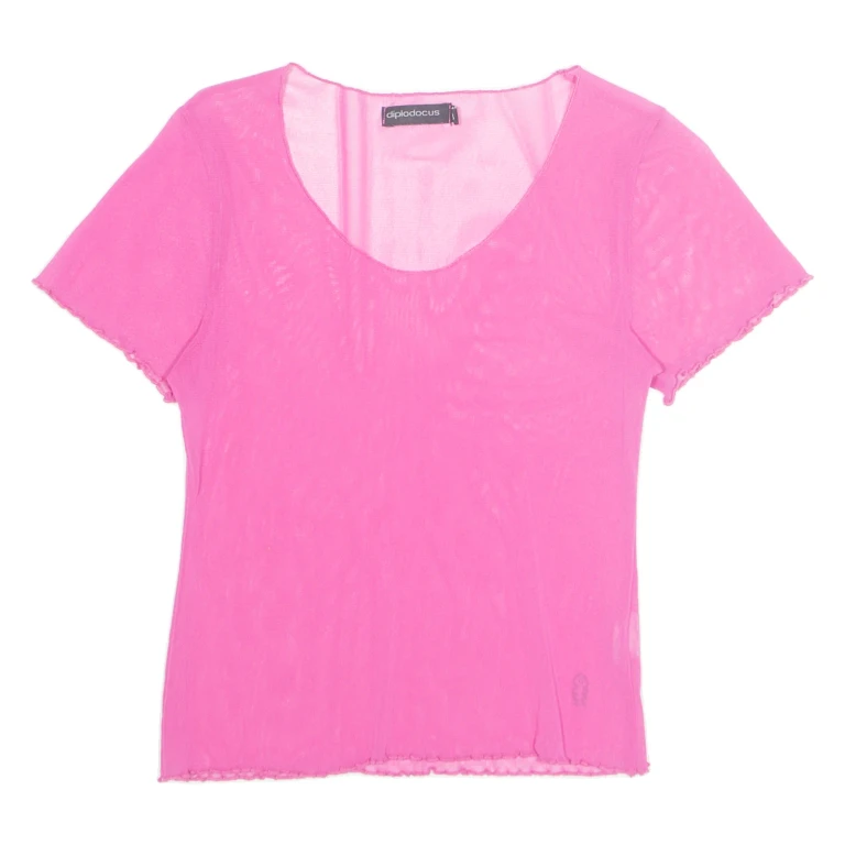 DIPLODOCUS Sheer Womens Top Pink V-Neck Nylon S
