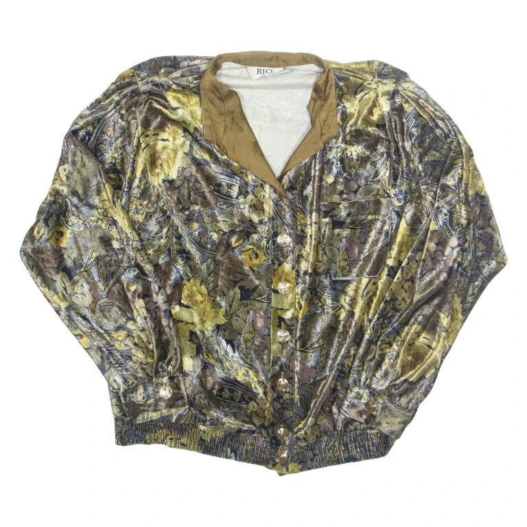 Womens Printed Blouse Green Long Sleeve Paisley L