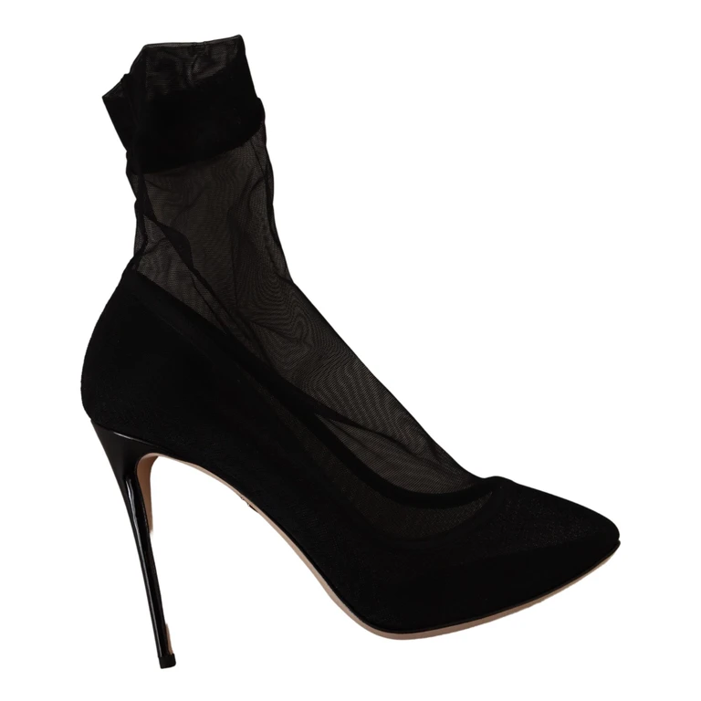 Dolce & Gabbana Black Stretch Tulle Boots Shoes Elastane - Women