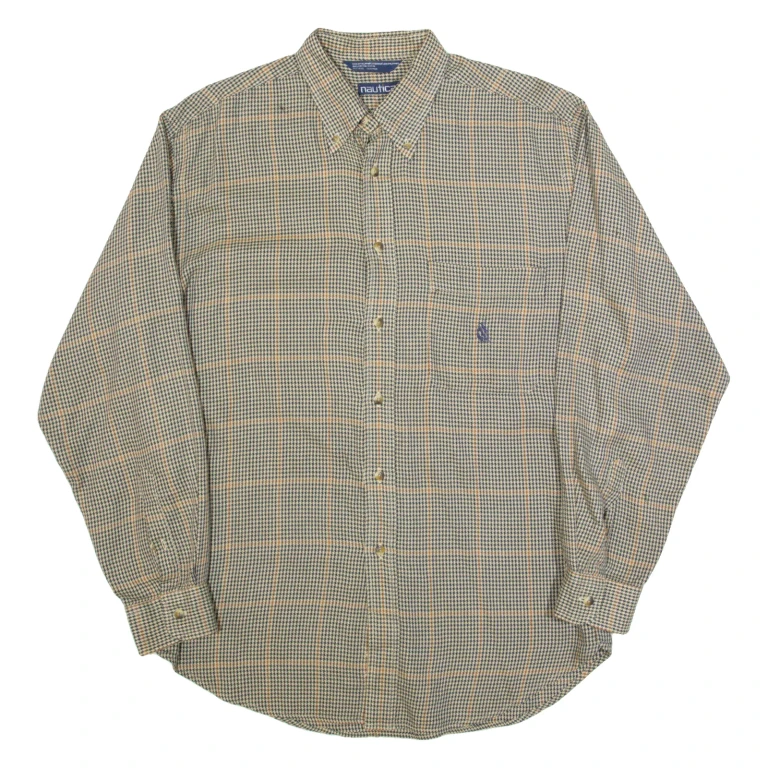 NAUTICA Mens Shirt Beige Check Long Sleeve L