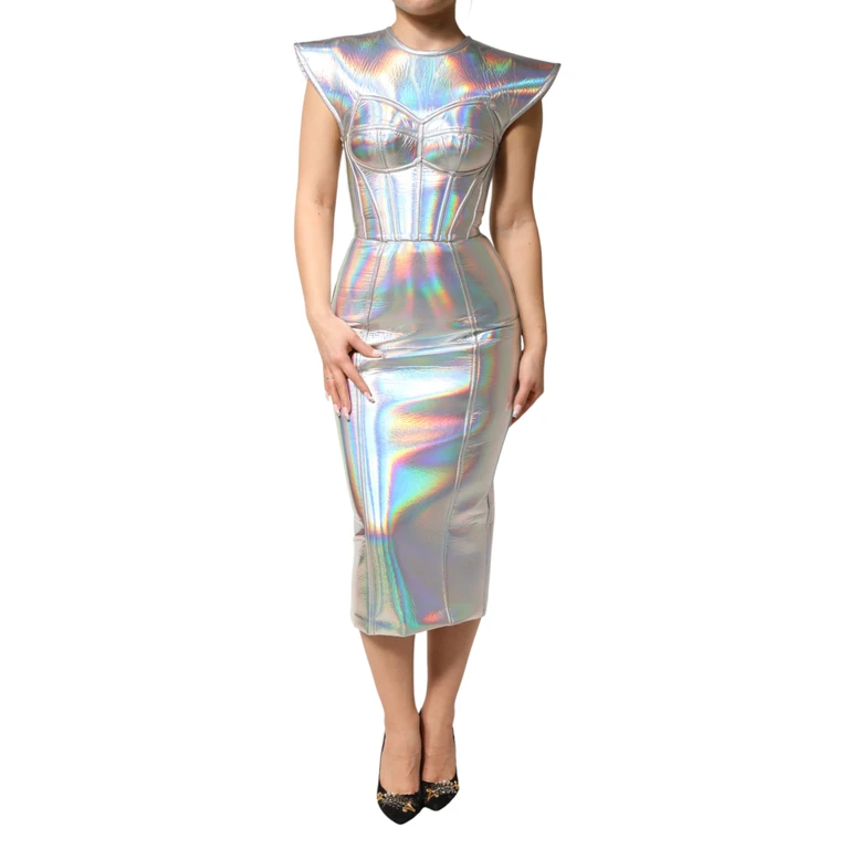 Silver Iridescent Bodycon Sheath Midi Dress - Women