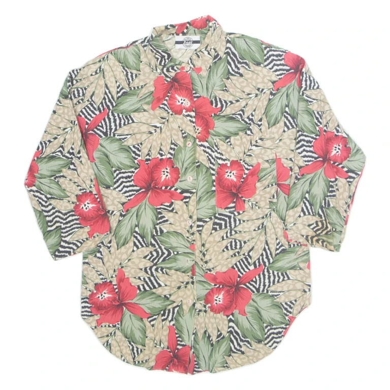BEST BLOUSE COMPANY Womens Printed Shirt Black 3/4 Sleeve 90s Floral M