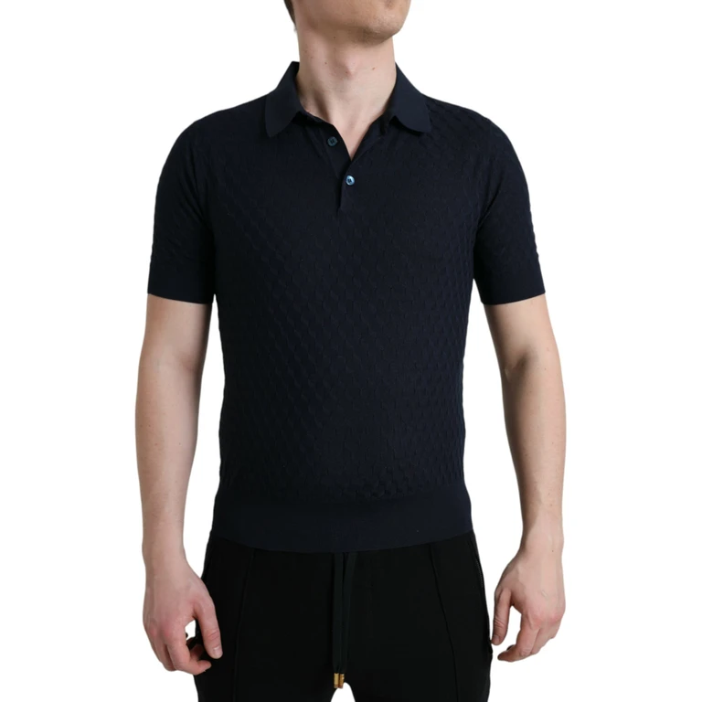Dolce & Gabbana Dark Blue Collared Short Sleeve Polo T-Shirt Silk - Men
