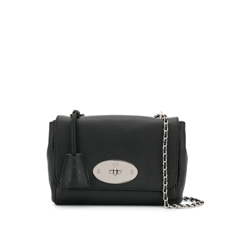 Mulberry lily Black Crossbody Bag With Turn-lock Closure And Chain-link Sliding Shoulder Strap In Leather Woman