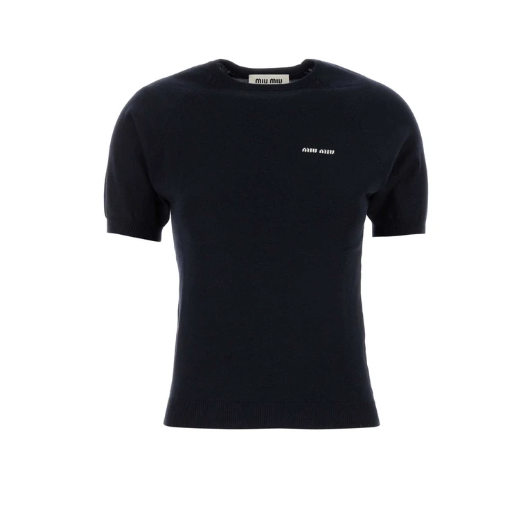 Miu Miu Midnight Blue Wool Sweater Bleu Exterior: Virgin Maglieria - Women