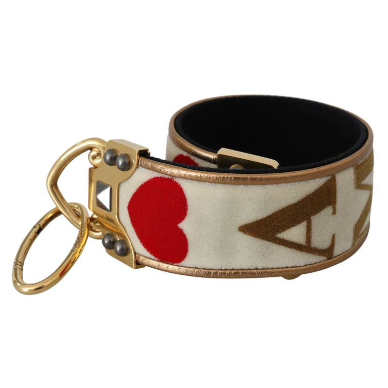 Gold White Textile Leather Amore Shoulder Strap Bag - Women