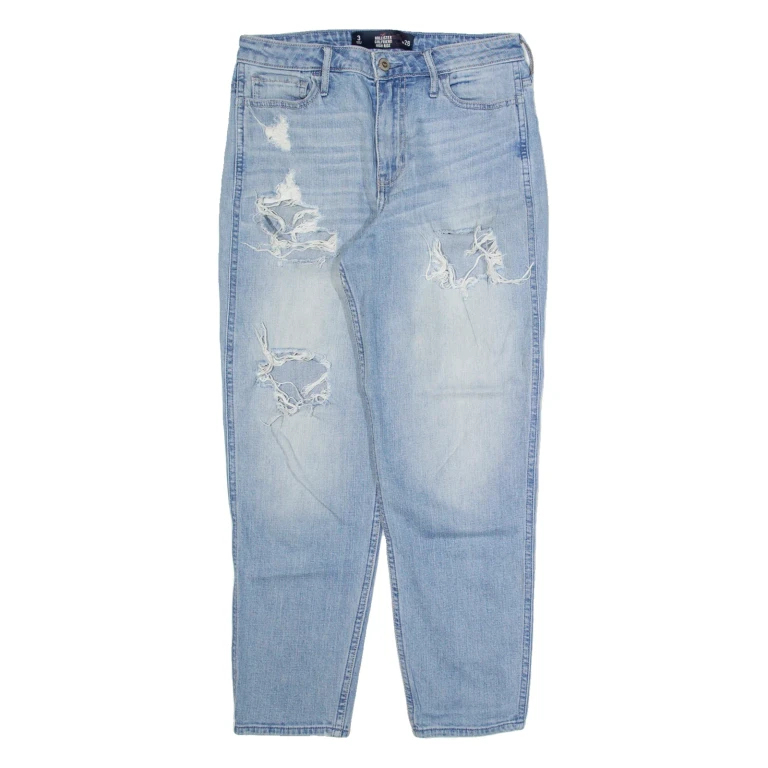 HOLLISTER Distressed Womens Jeans Blue Regular Tapered Stone Wash W26 L26