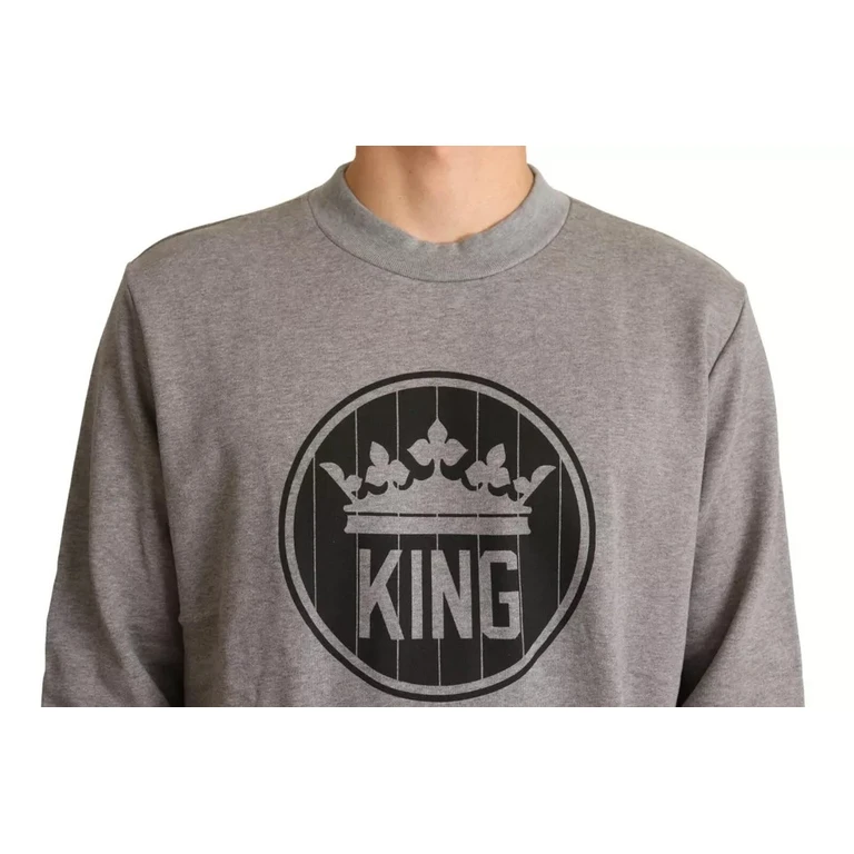 Dolce & Gabbana Gray Crown King Cotton Pullover Sweater Clothing - Men