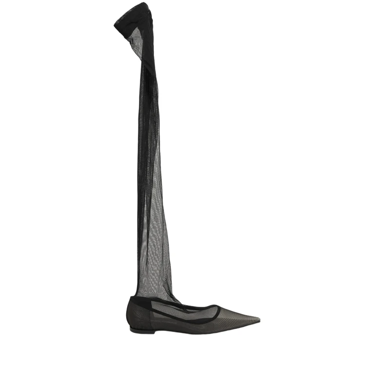 Black Over The Knee Tulle Flats Boots Shoes Nylon - Women