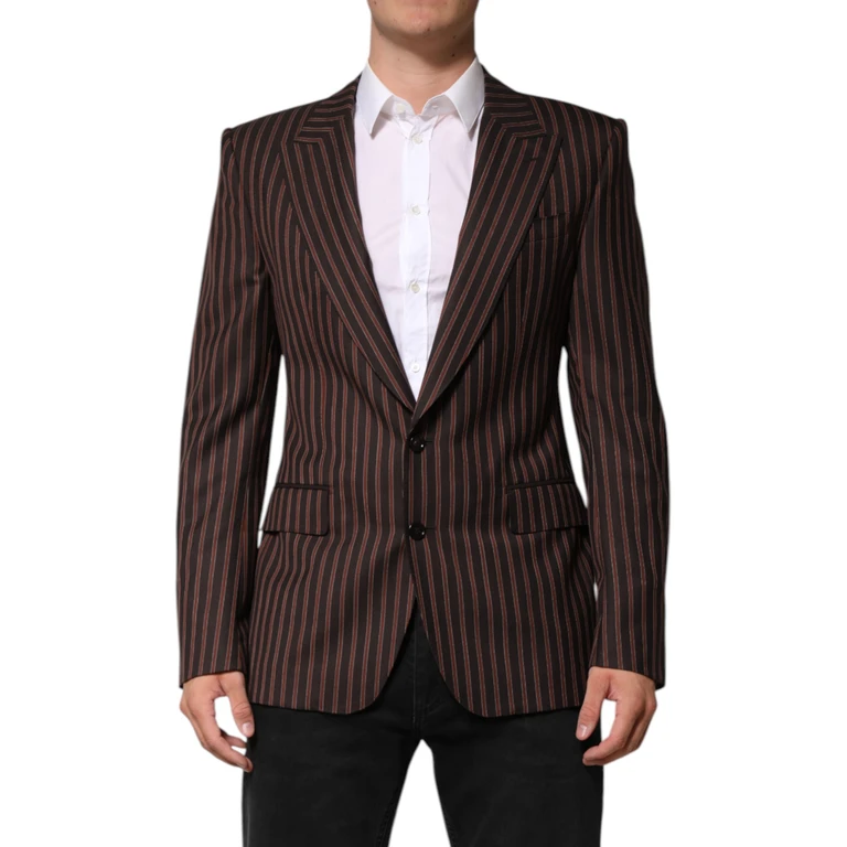 Dolce & Gabbana Black Brown Stripe Single Breasted Blazer And Virgin Wool Clothing - Men