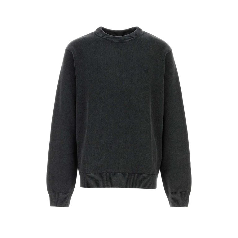 Carhartt Wip Slate Cotton Kori Sweater Blackgarmentdyed Exterior: Felpe - Men
