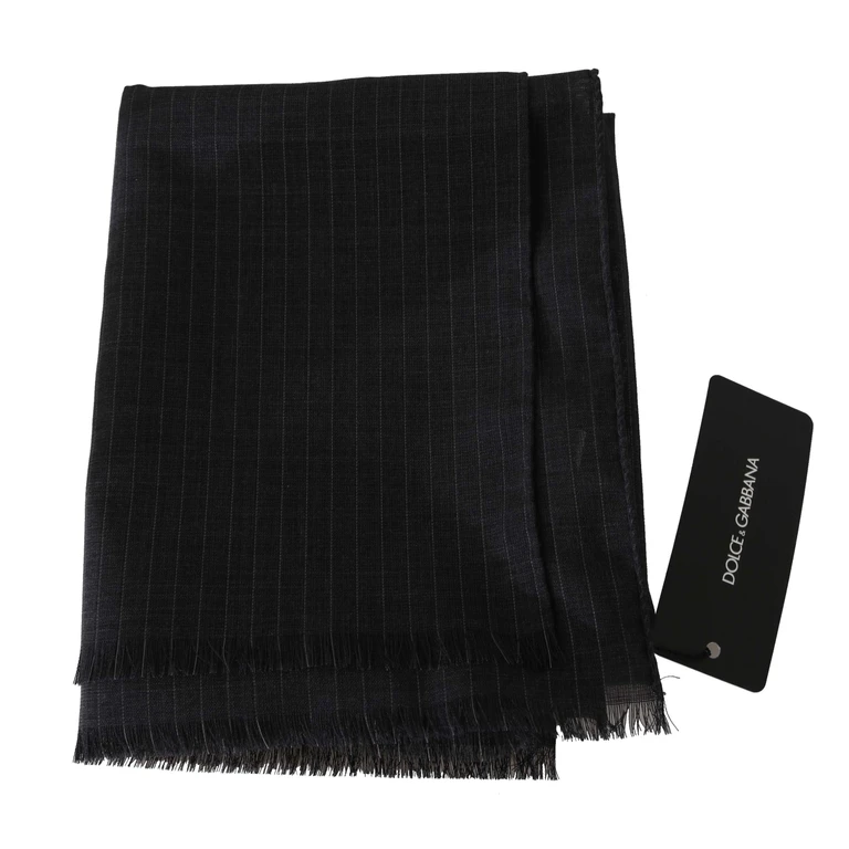 Gray Wool Striped Pattern Wrap Scarf - Men
