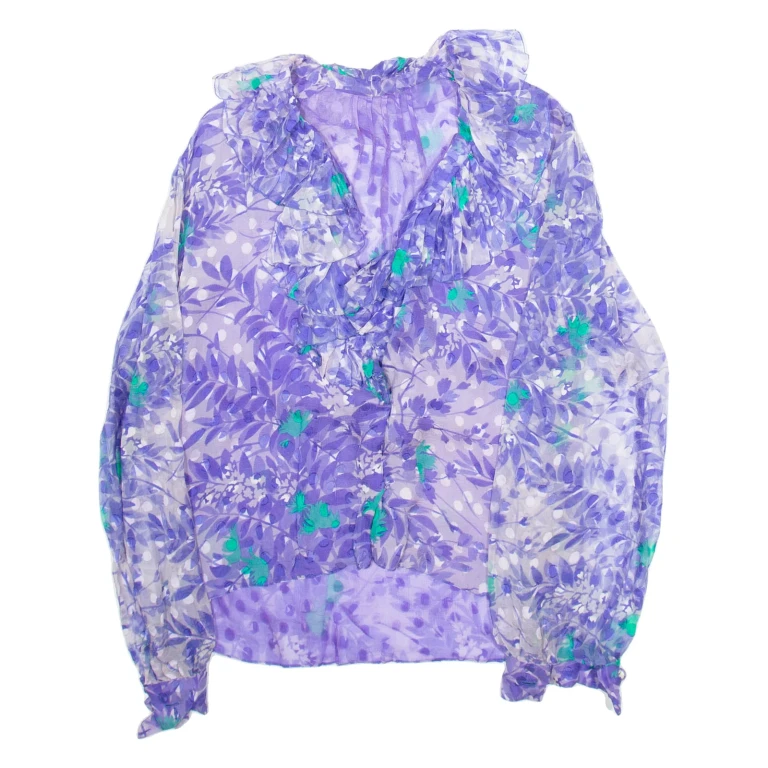 Shear Womens Printed Shirt Purple V-Neck Long Sleeve Floral M