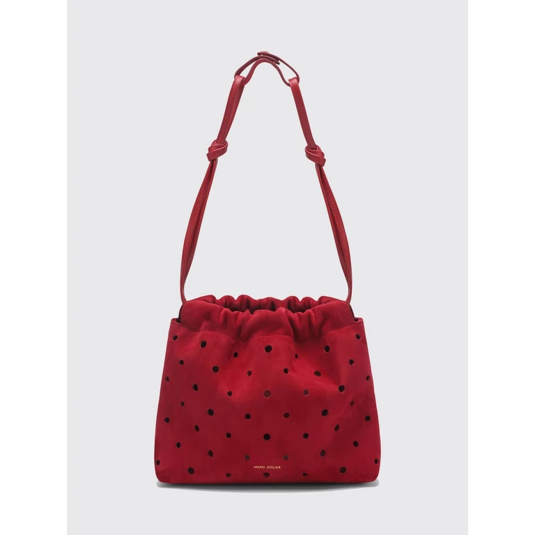 Romy Polka-Dot Suede Bucket Bag with Drawstring Closure (2026140RE)