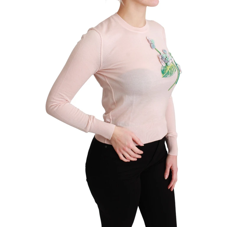 Dolce & Gabbana Pink Floral Silk Cashmere Pullover Sweater Clothing - Women
