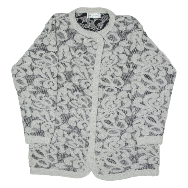 J.J. BROWNE Womens Jacket Grey Knit Wool 80s Floral UK 12